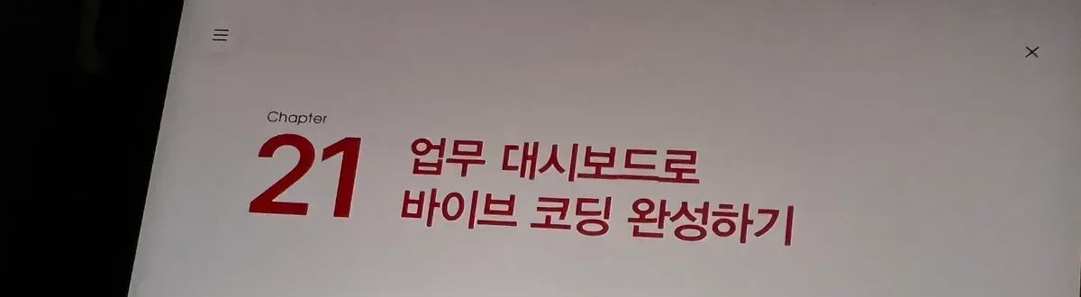 업무 대시보드로 바이브 코딩 완성하기라는 제목의 21장 도입부